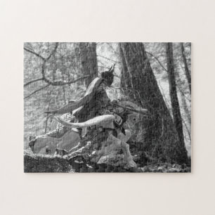 Puzzle Black and White Knight Galloping Through the Woods