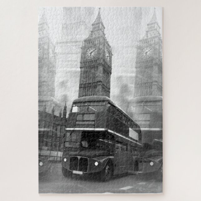 Puzzle Black and White London Bus & Big Ben (Vertical)