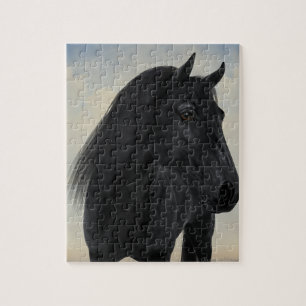 Puzzle Black Beauty - Black Friesian Horse Portrait