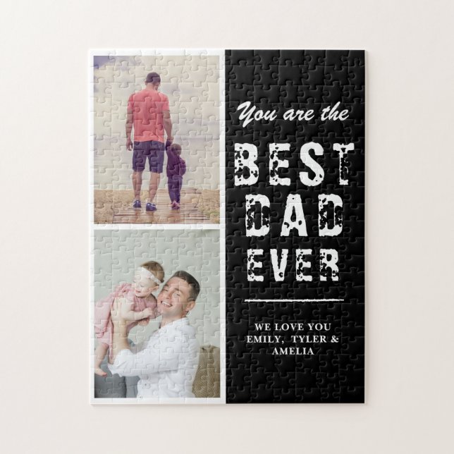 Puzzle Black Best Papa Ever Famille 2 Photo (Vertical)