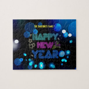 Puzzle Black & Blue Midnight Sparkle Neon Glow Nouvel An