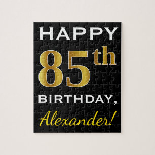 Puzzle Black, Faux Gold 85e anniversaire + Nom personnali