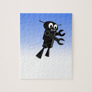 Puzzle Black Flying Robot Blue Sky Background