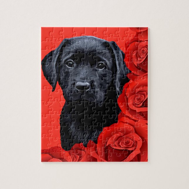 Puzzle Black Lab Roses de marionnettes Labrador Retriever (Vertical)