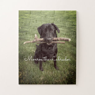 Puzzle Black Lab with two sticks Dog Photo and Name