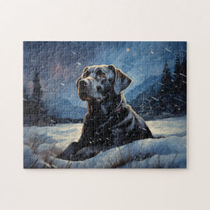 Puzzle Black Labrador la nuit d'hiver