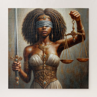 Puzzle Black Lady Justice With Scales and Blindfold