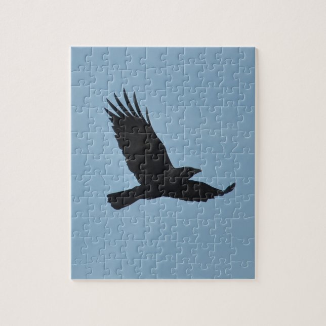 Puzzle Black Raven Flying in Blue Sky Photo (Vertical)