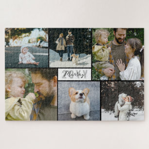 Puzzle Black White Grey Année & Nom de famille Photo Coll