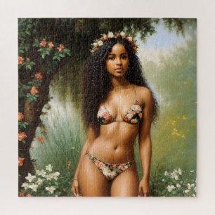 Puzzle Black Woman Bikini Modèle beauté florale