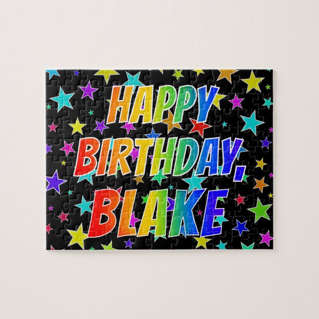 Puzzle "BLAKE" Prénom, Amusant "HEUREUX ANNIVERSAIRE" (Horizontal)
