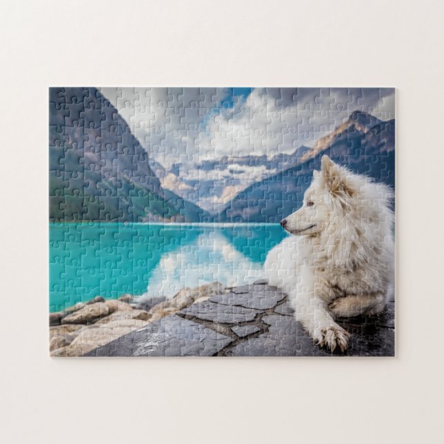 Puzzle Blanc Sibérien Husky Canada Lake (Horizontal)