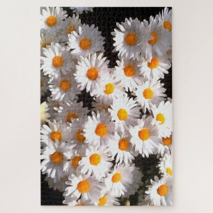Puzzle Blancs brillants sur l'art floral noir