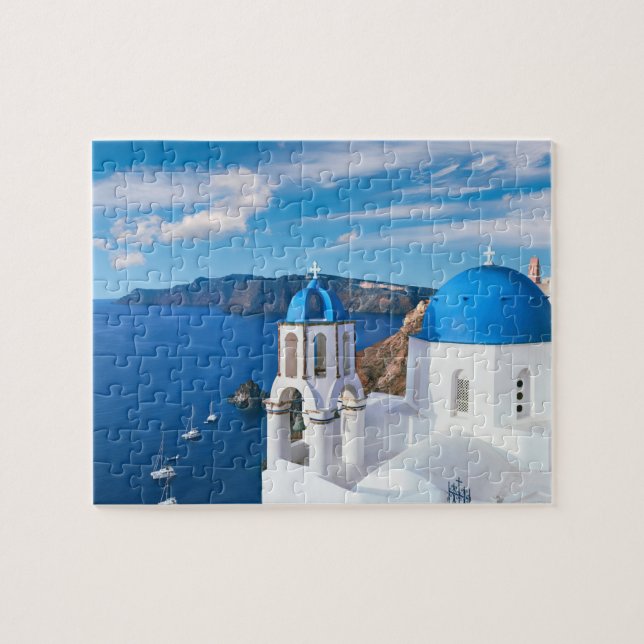 Puzzle Bleu Cupola Eglise Océan Vue Oia Santorin Grèce (Horizontal)
