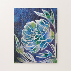 Puzzle Bleu Dahlia artisanal Marine Turquoise Floral Aqua