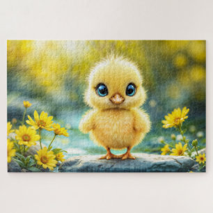 Puzzle Bleu de poulet moelleux jaune soleil - Oiseau aux 