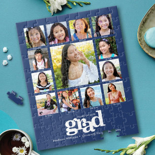 Puzzle Bleu Graduation K-12 Photo Collage Modern Bold