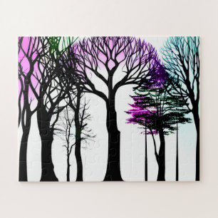 Puzzle Bleu pourpre et vert sur les arbres noirs pour les
