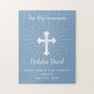 Puzzle Bleu Poussiéreux Première Communion avec Croix