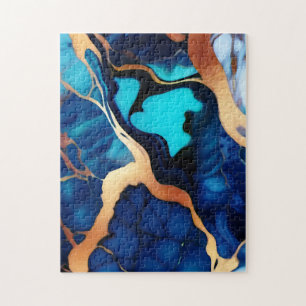 Puzzle Bleu tendance en or faux marbre