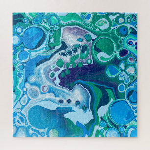 Puzzle Bleu vert Marbre numérique Fluide Art