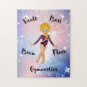 Puzzle Blonde Star Gymnaste, Yeux Bleus, Léotard Bourgogn