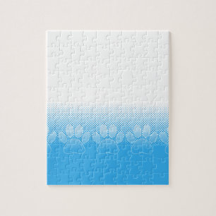 Puzzle Blue And White Paws With Newsprint Background