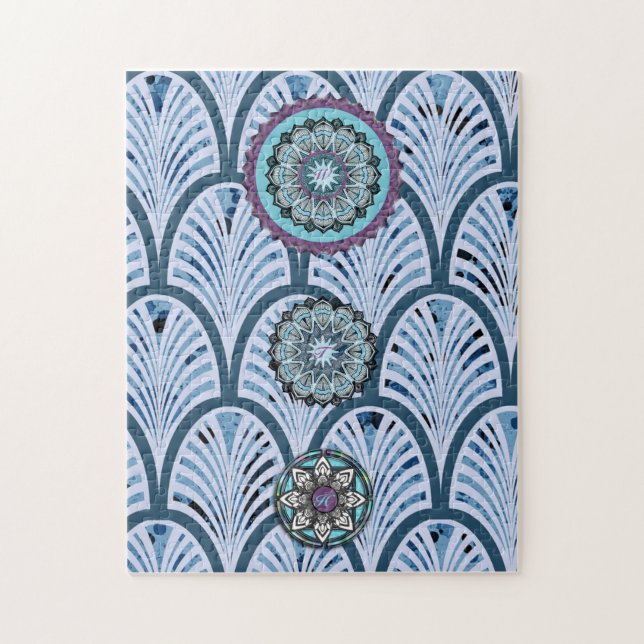 Puzzle Blue Aqua Purple 3 Mandala Personnalisé (Vertical)