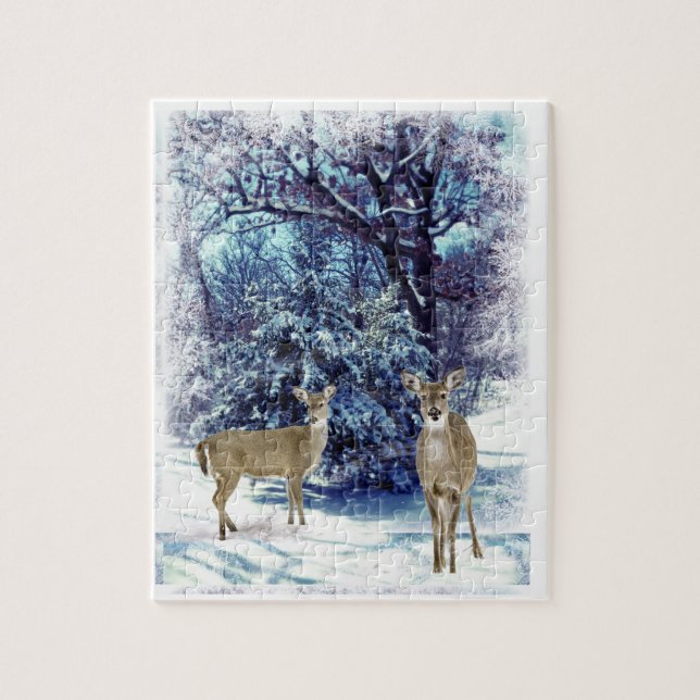 Puzzle Blue Winter Wonderland avec Doe Deer (Vertical)