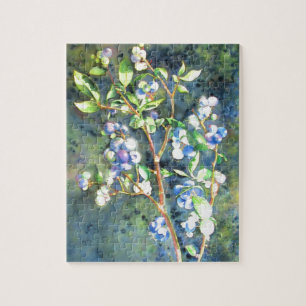 Puzzle Blueberries, romantic fruit Watercolor painting