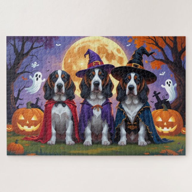 Puzzle Bluetick Coonhound Chiens Citrouille Halloween Fun (Horizontal)
