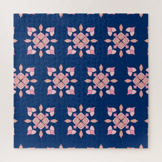 Puzzle Blush Pink and Navy Geometric Floral Tiles