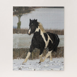 Puzzle Bob Langrish Black and White Welsh Cob in the Snow