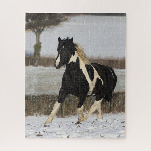 Puzzle Bob Langrish Black and White Welsh Cob in the Snow (Vertical)