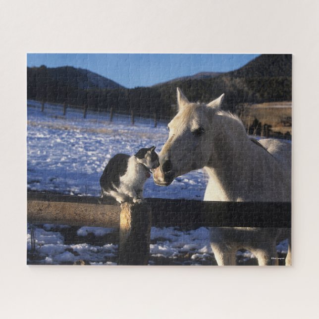 Puzzle Bob Langrish | Cheval et chat dans la neige (Horizontal)