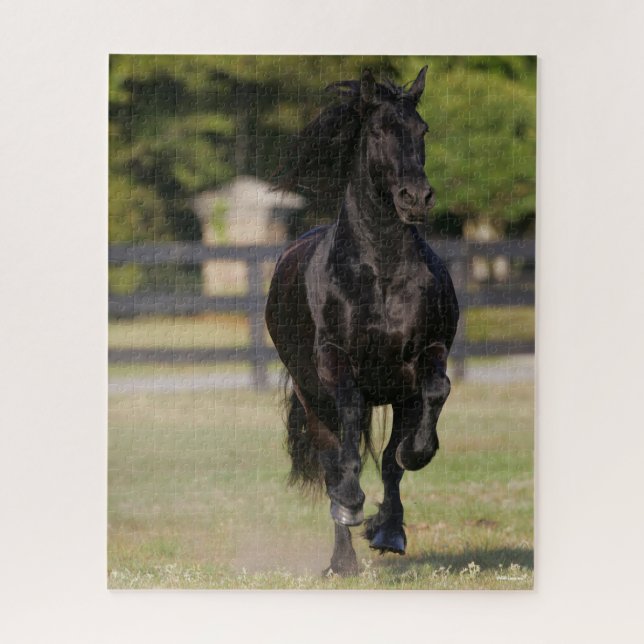 Puzzle Bob Langrish | Cheval friésien Noir Courir (Vertical)