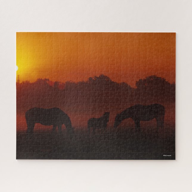Puzzle Bob Langrish | Pâturage à trois chevaux au coucher (Horizontal)