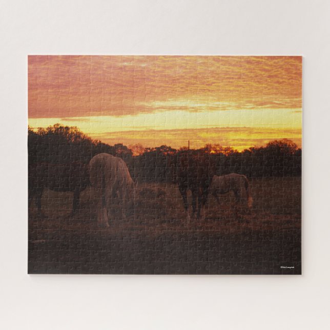 Puzzle Bob Langrish | Quatre chevaux pâturant au coucher  (Horizontal)