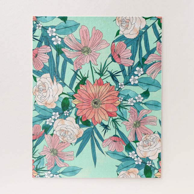 Puzzle Boho chic fleurs de jardin de printemps illustrati (Vertical)