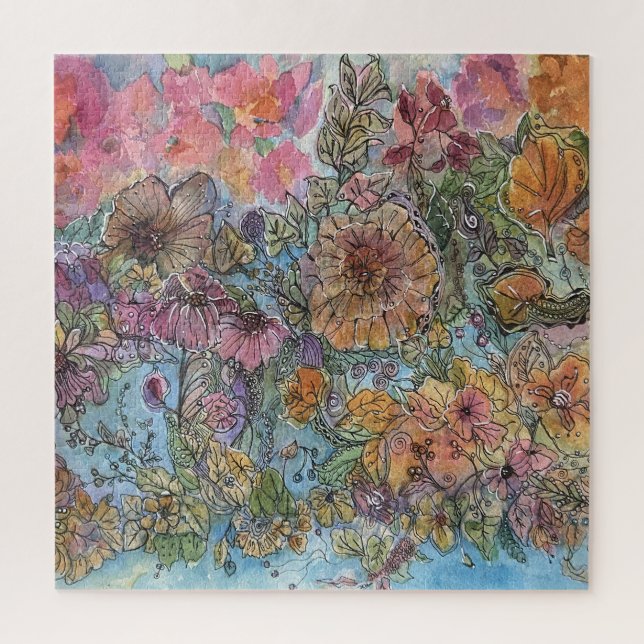 Puzzle Boho Chic Flower Garden aquarelle peinture (Vertical)