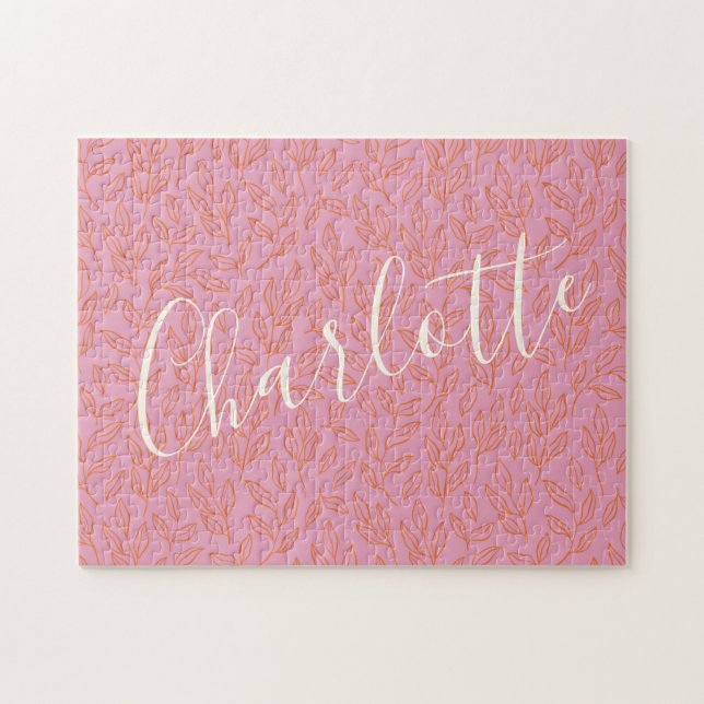 Puzzle Boho Motif de feuille botanique en rose Personnali (Horizontal)