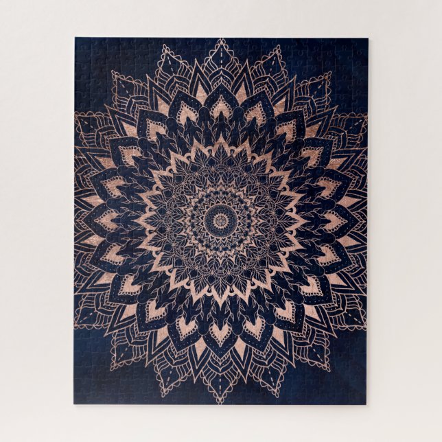 Puzzle Boho rose or floral mandala marine bleu aquarelle (Vertical)