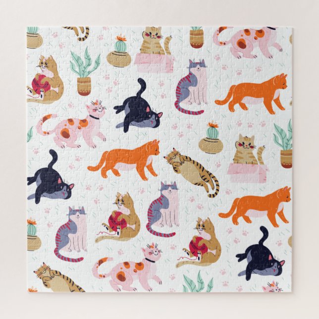 Puzzle Boho Summer Cute Cats Green Cactus (Vertical)