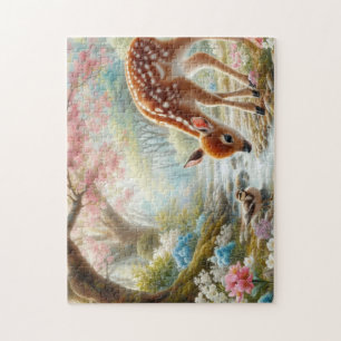 Puzzle Bois de printemps avec canard et faon/cerf