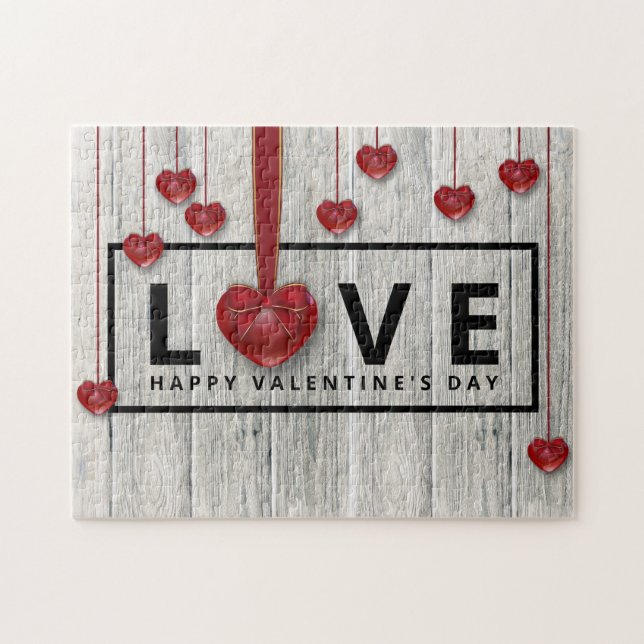 Puzzle Bois rustique Moderne Saint Valentin AMOUR Coeurs  (Horizontal)