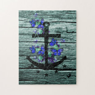 Puzzle Bois vintage et Ancre noire avec les papillons