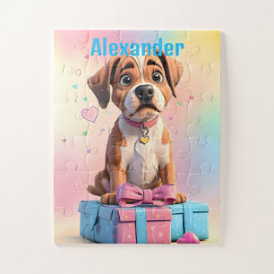 Puzzle Boîte de cadeaux amis à fourrure chiot Boxer