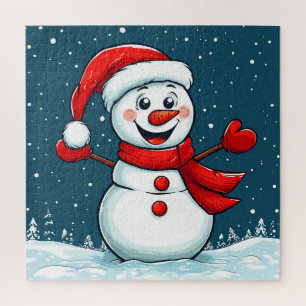 Puzzle Bonhomme de neige joyeux avec chapeau de Père Noël