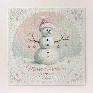 Puzzle Bonhomme de neige rose pastel doux Forêt d'hiver