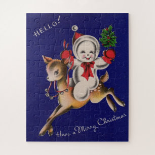 Puzzle Bonjour ! Joyeux bonhomme de neige de Noël sur ren